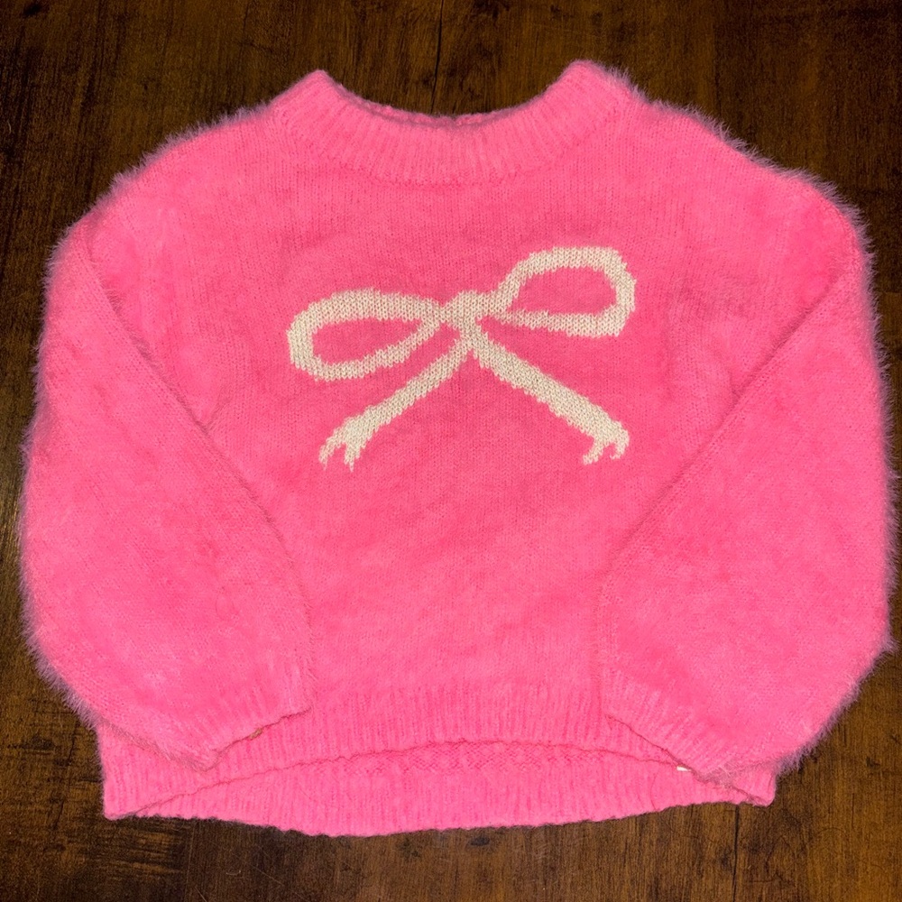 Cozy Pink Bow Knit Sweater - toddler